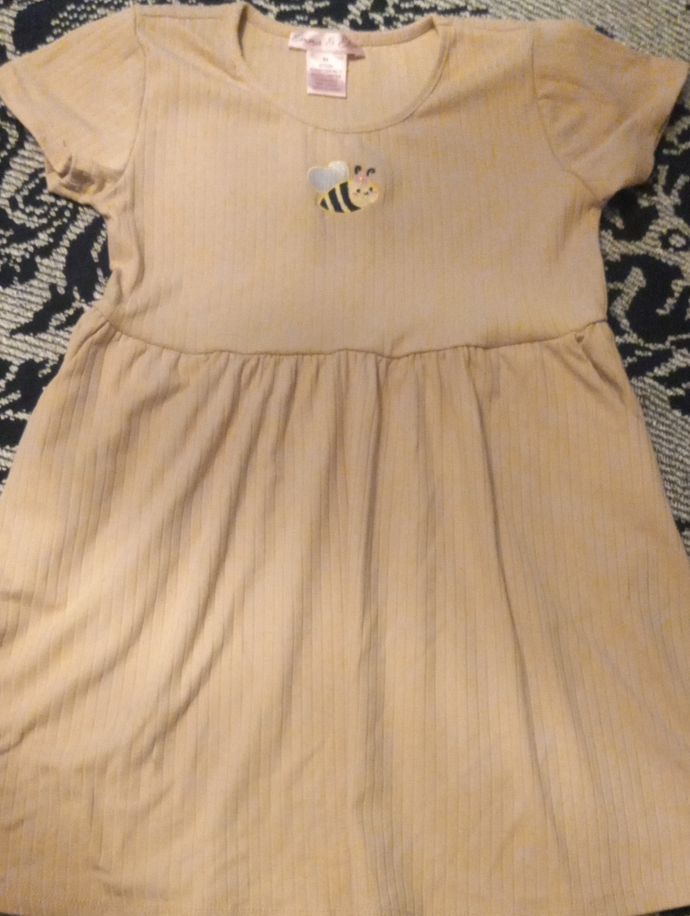 Girls Beige Bee Applique Casual Dress